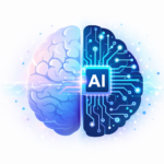 Artificial intelligence concept showing human brain and AI digital brain connection