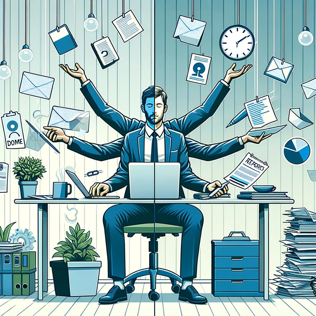 cartoon comparison of deep work and shallow work productivity habits