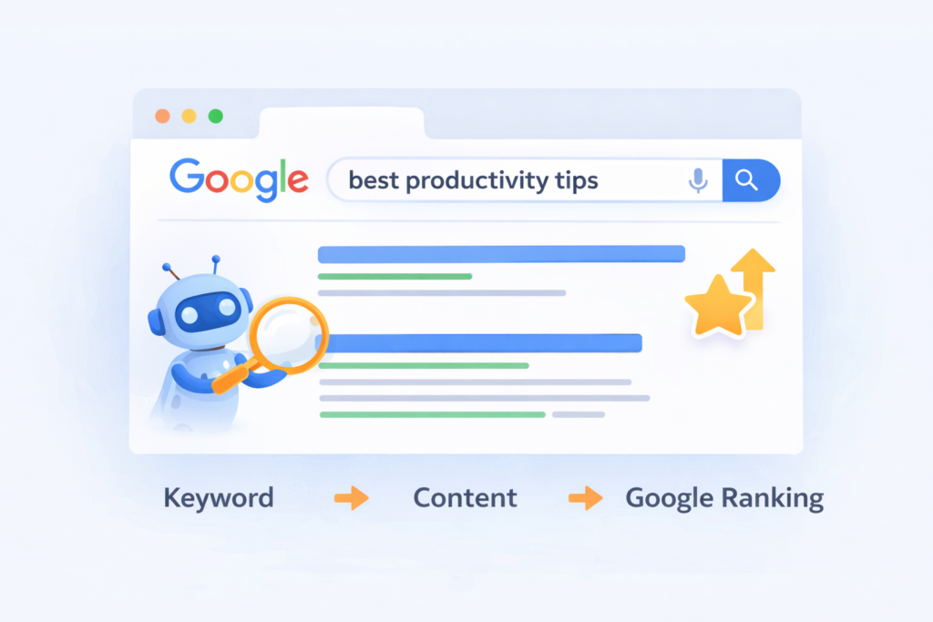 Google search results page showing how websites rank in search engine results